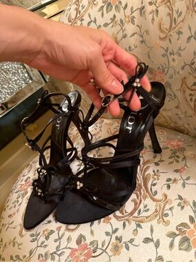 Christian Dior Black Strappy High Heels with bows